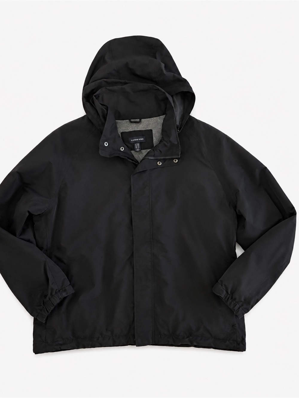 Lands' End Men’s 3XL Black Fleece Lined Rain Jacket Rollaway Hood